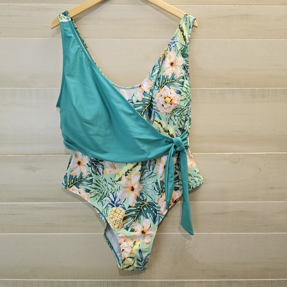 {3XL} NWOT SHEIN Tropical Splice Swimsuit Curve Plus Size Summer Beach Vacation - Picture 2 of 14